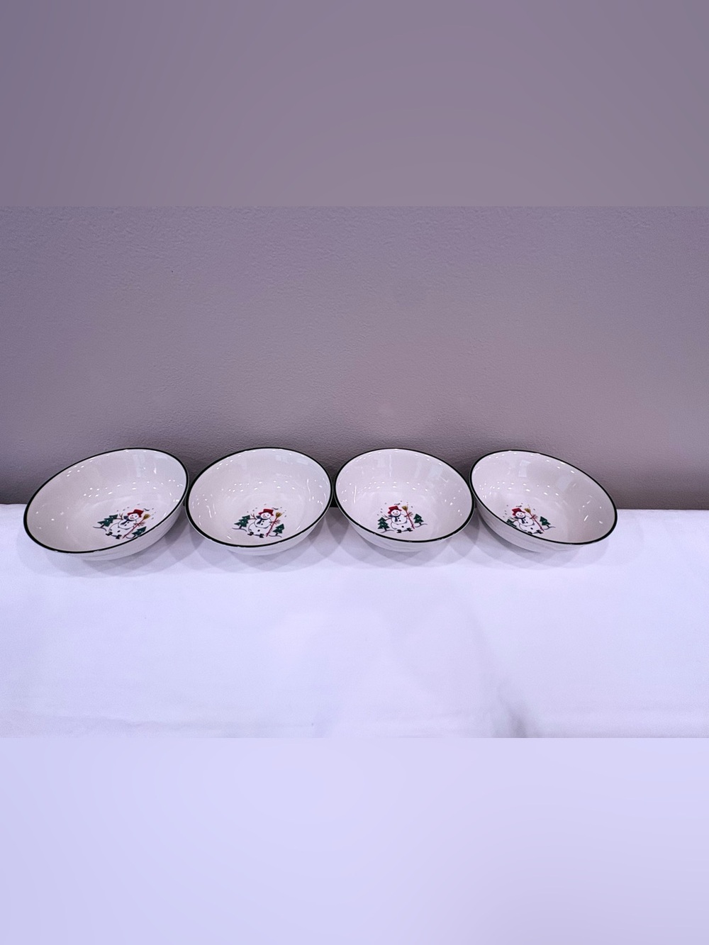 Pfaltzgraff Snow Village Cereal Soup Bowls Set of 4 VTG 6" Snowman Christmas